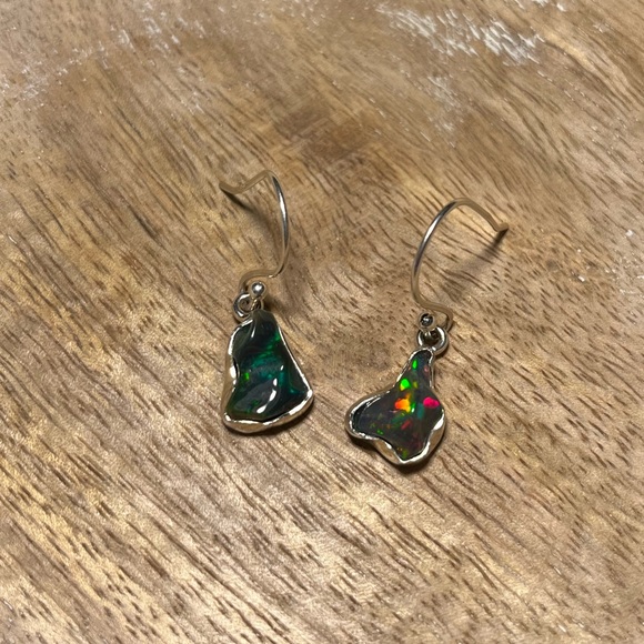 Black Ethiopian Opal Raw Form 925 Sterling Silver Earrings - Picture 1 of 11